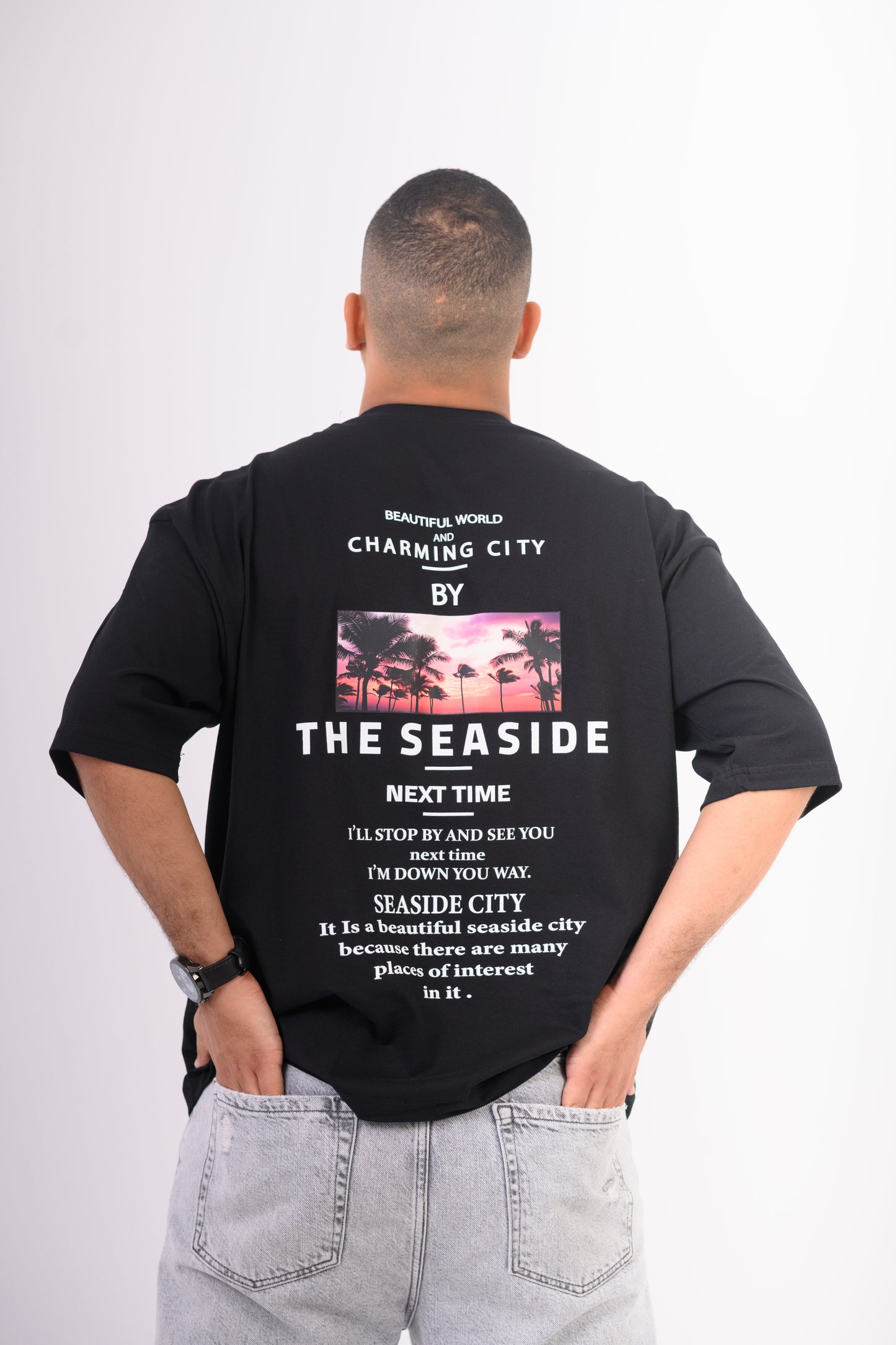 Oversized Sea Side City T-shirt In Black